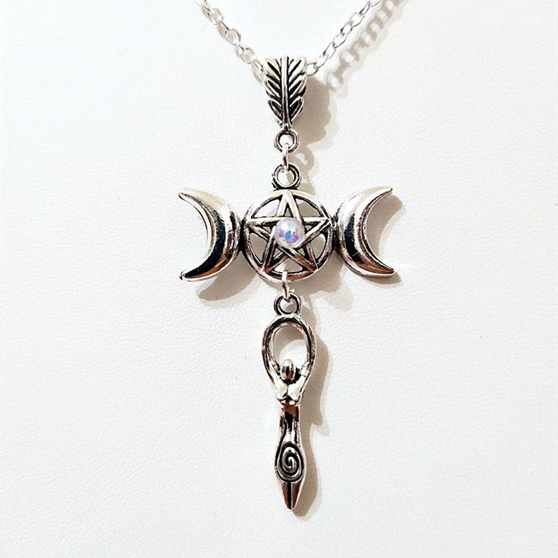 Vintage Symmetrical Moon Hollow Pentagram Pentagram Diy Pendant Necklace