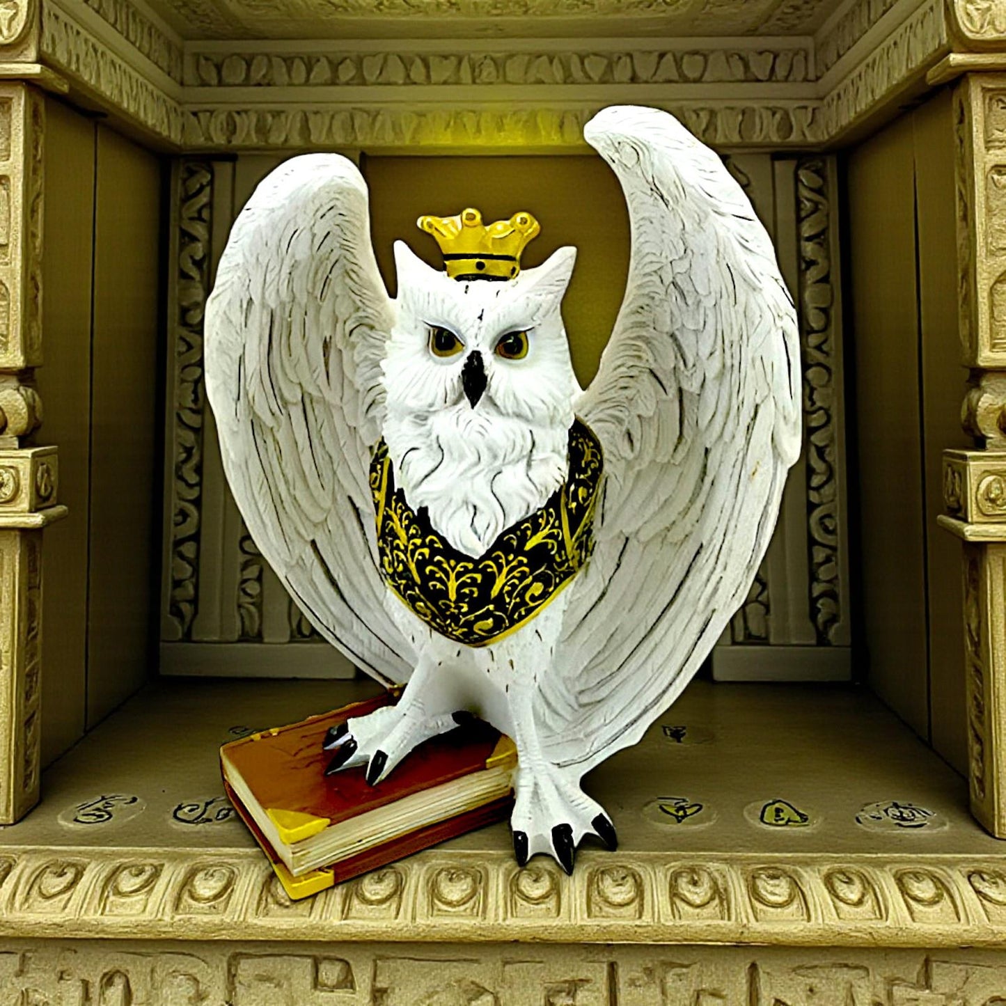 Majestic Owl with Crown Figurine Gothic Fantasy Sculpture Spell Book Ornament
