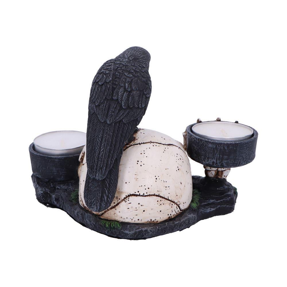 Skull and Raven Candle Holder Gothic Resin Figurine Dark Fantasy Decor 15cm