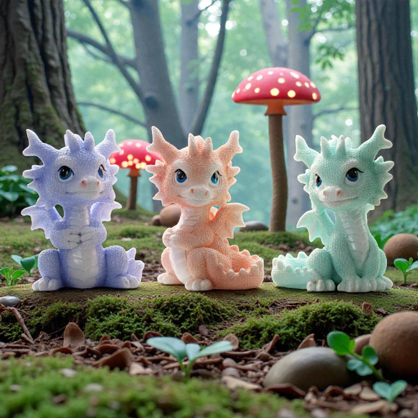 Fantasy Dragon Hatchling Trio Statue Figurines Ornament  Set 3 Cute Collectible