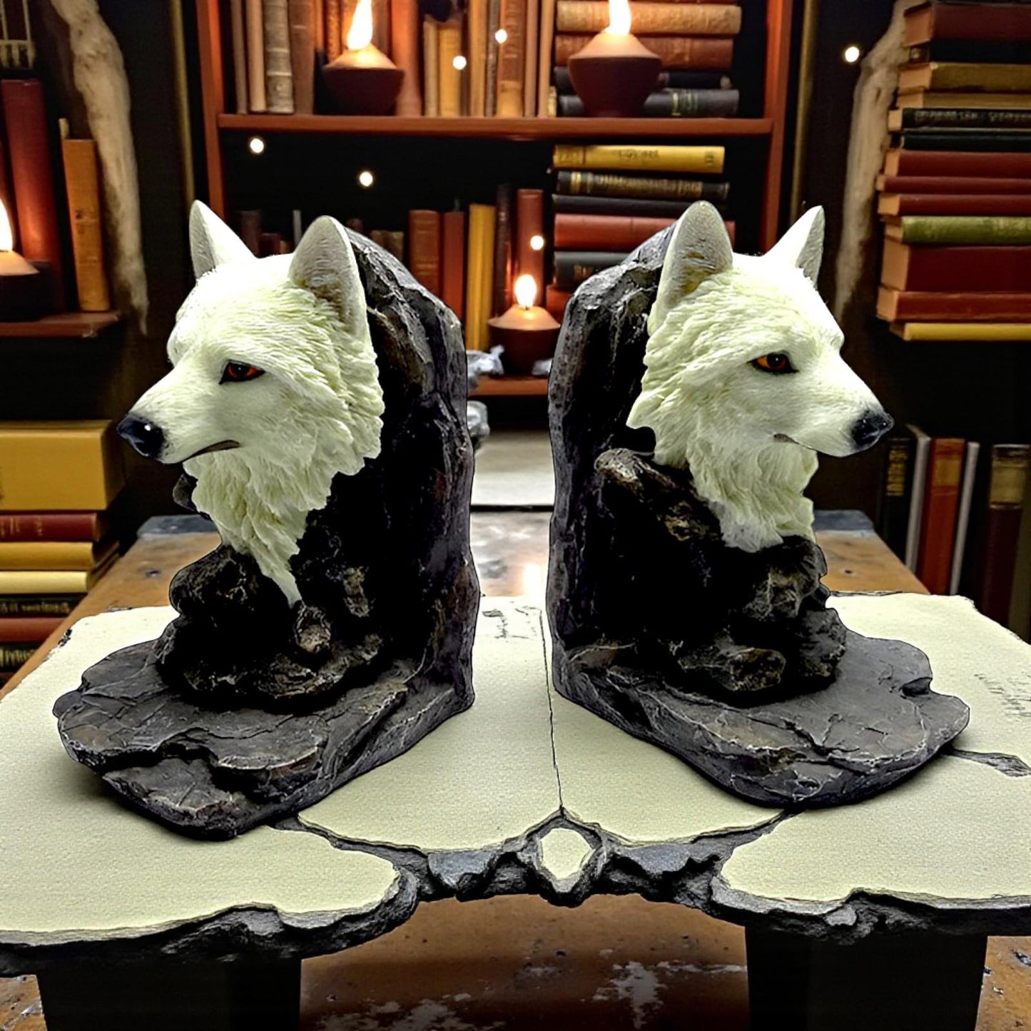 Majestic Wolf Bust Bookends Wildlife Ornament Animal Lovers Gift Rustic Display