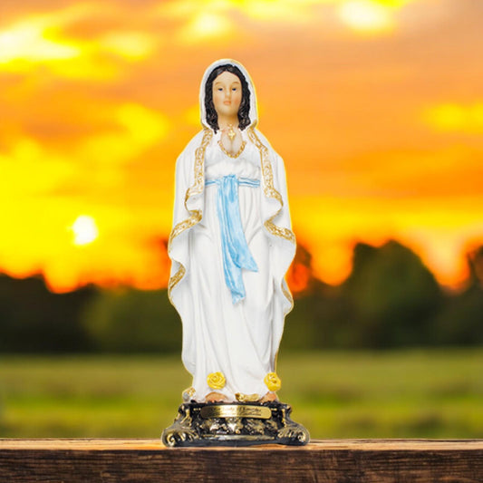 Beautifully Crafted Our Lady of Lourdes 20cm Resin Figurine Statue Religious Decor, Catholic Devotion, Blessed Virgin Mary Collectible