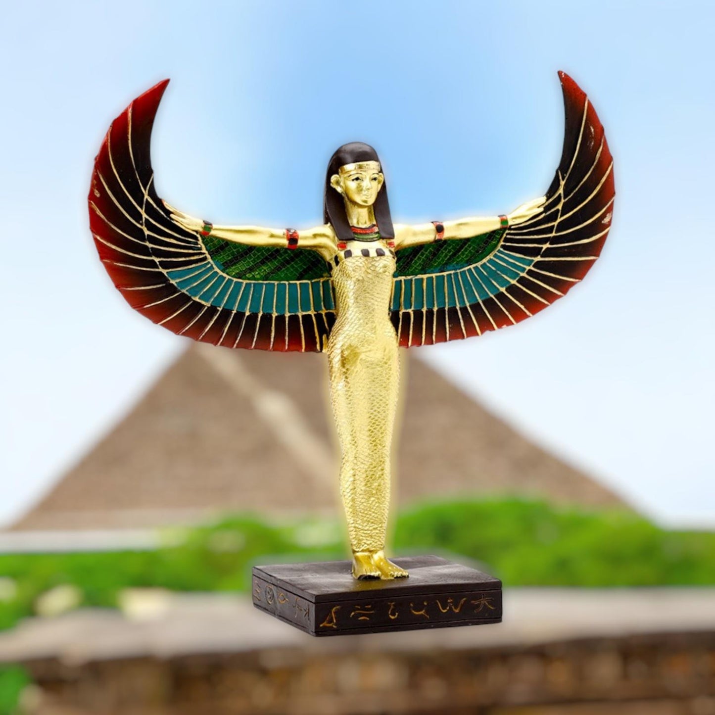 Winged Isis Gold Statue - Egyptian Mythology Goddess Figurine 23cm Ornament