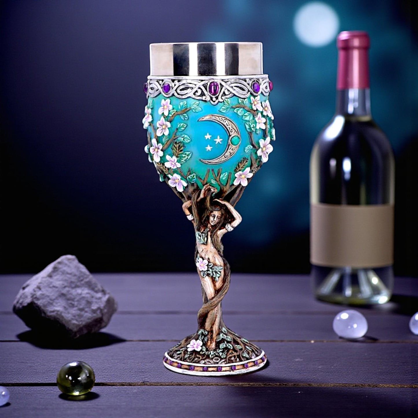 Triple Moon Goddess Maiden Goblet Chalice Wiccan Pagan Celtic Altar Drink Cup