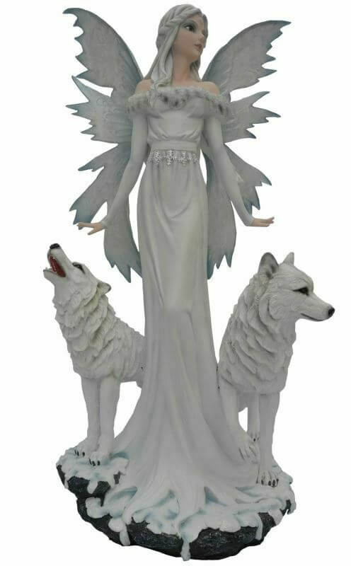 Large Fairy and Wolf Companion Sculpture Statue Mythical Creatures Figure Gift