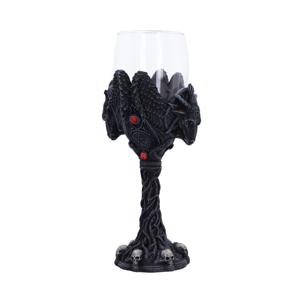 Dark Gothic Baphomet Goblet  Occult Chalice Wine Vasal with Pentagram & Skulls