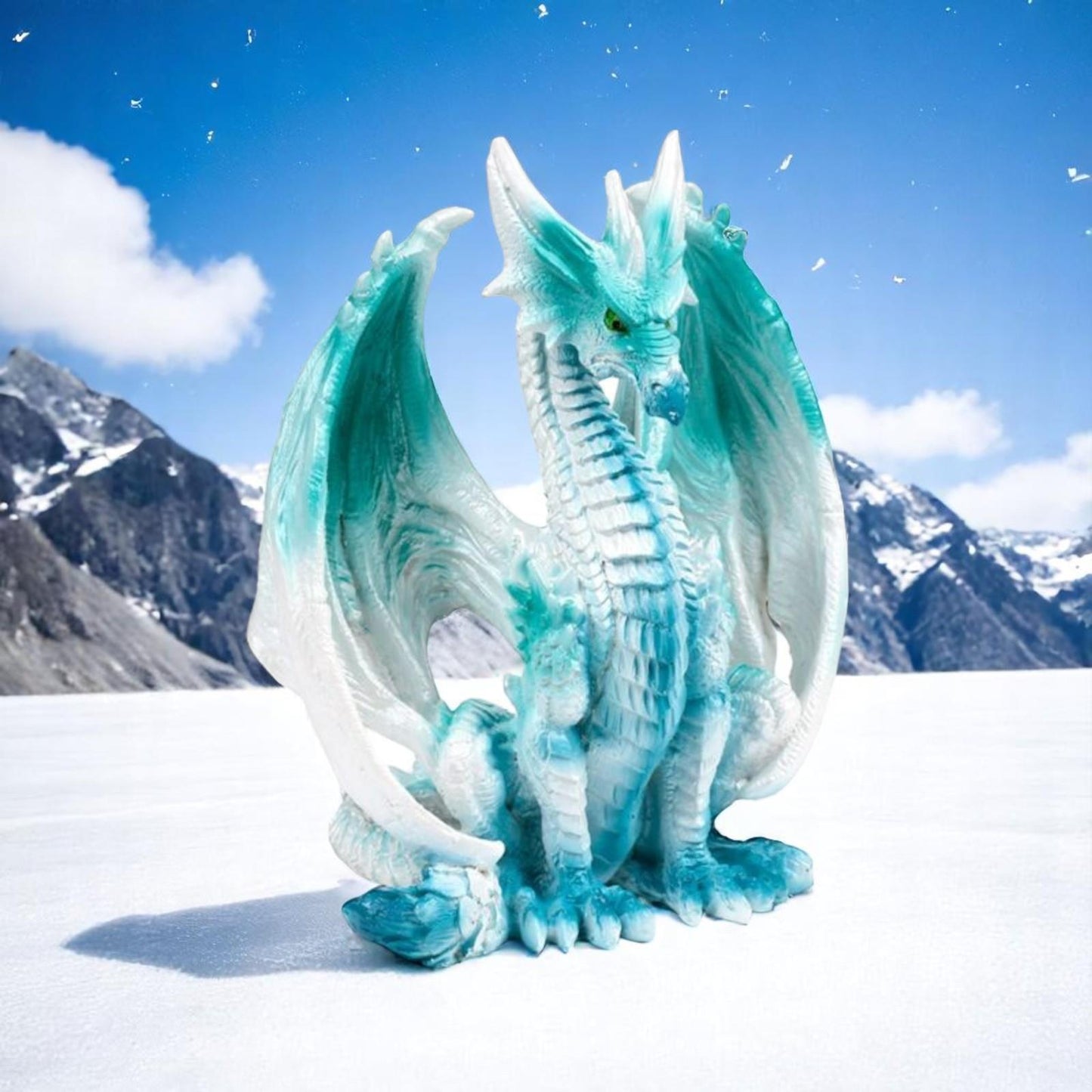 Ice Dragon Figurine 17cm | Frost Fantasy Resin Statue | Blue White Dragon Home Decor Gift