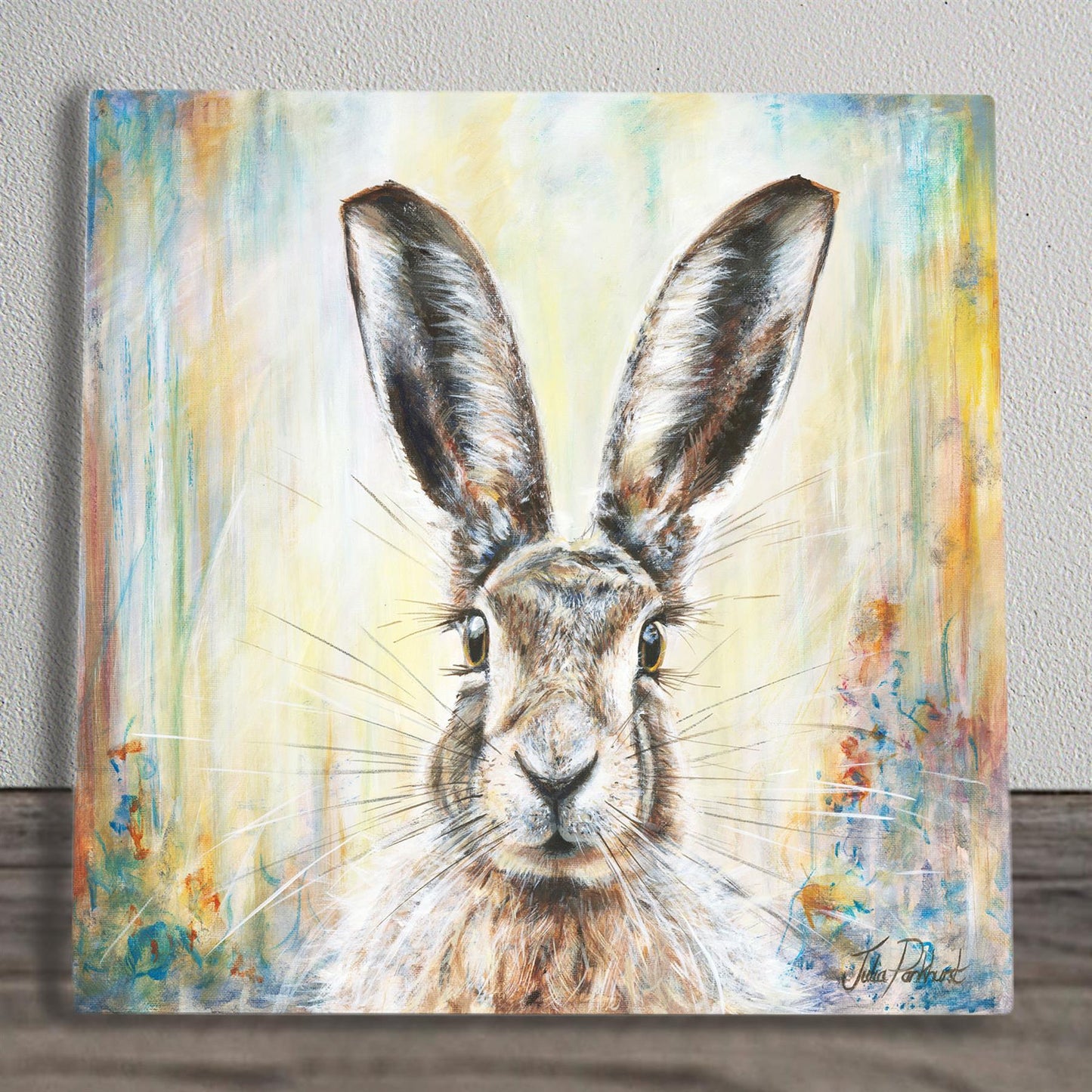 LONE DANCING HARE Ceramic Art Tile by Pankhurst Gallery 20x20 cm Ready to Hang Home Decor