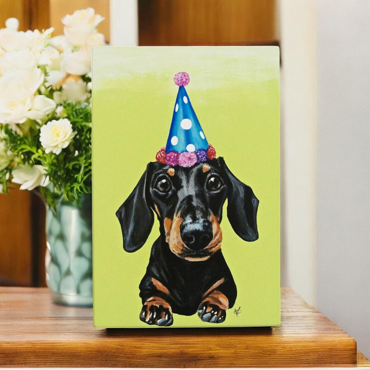 Party Sausage Dachshund Dog Ceramic Art Tile by Victoria Coleman - 20x30cm Ready to Hang, Cute Dog Decor, Gift for Dog Lovers, Fun Animal Wall Art, Pet-Themed Ceramic Tile-Osiris Craftworks