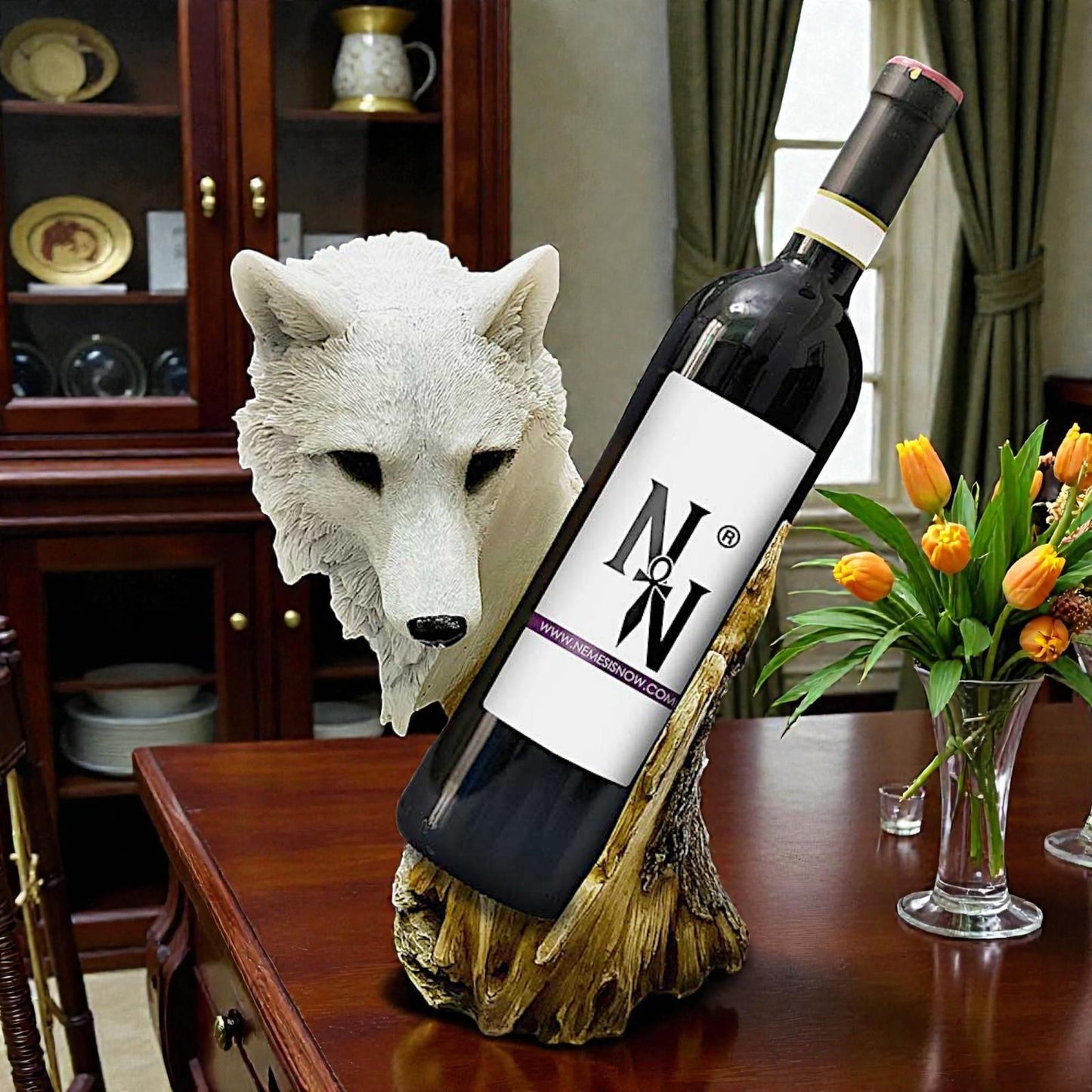 Wolf Head Wine Holder Fantasy Gothic Home Decor Animal Sculpture Wine Rack