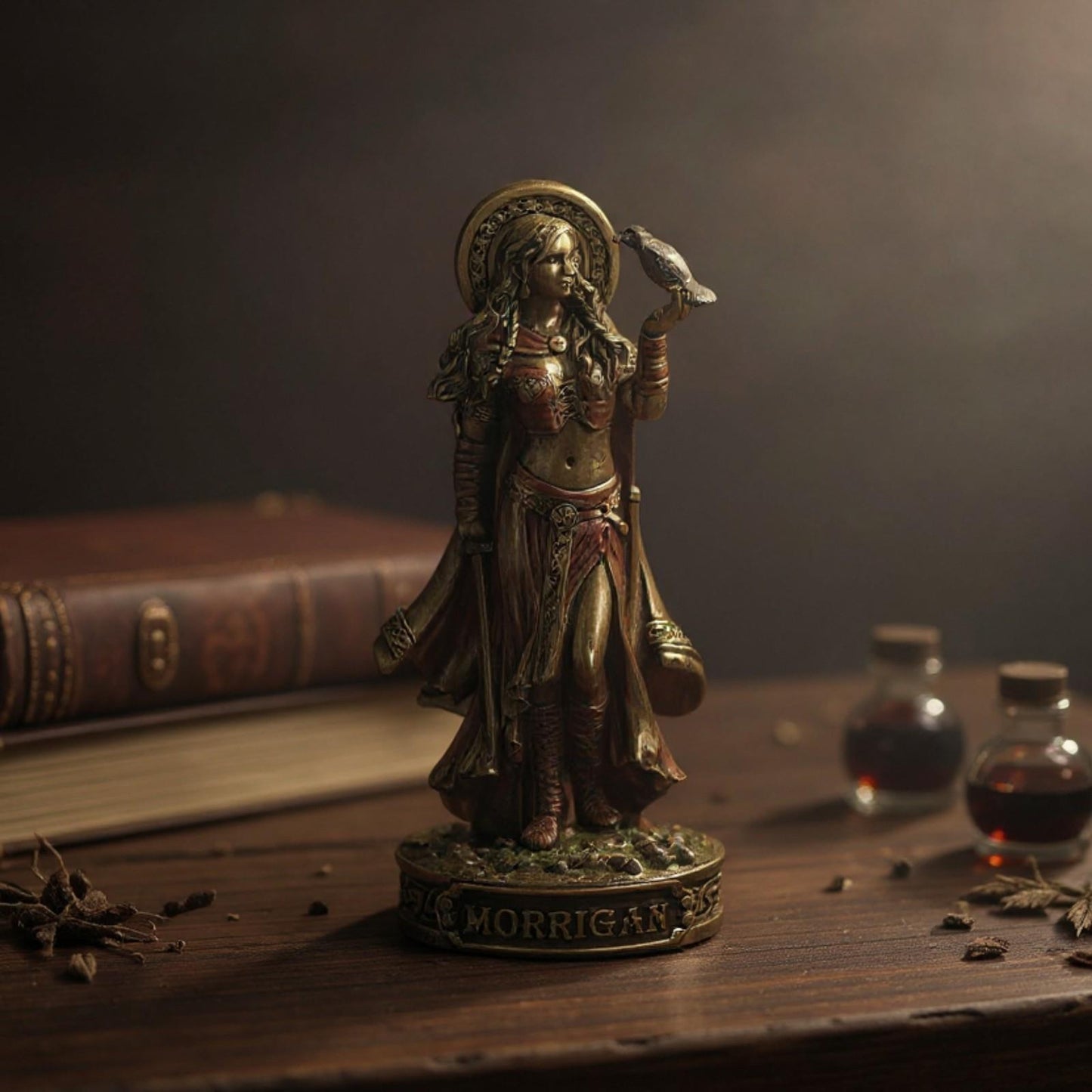 Small Morrigan Goddess Figurine Celtic War Deity Crow Statue Pagan Mythology