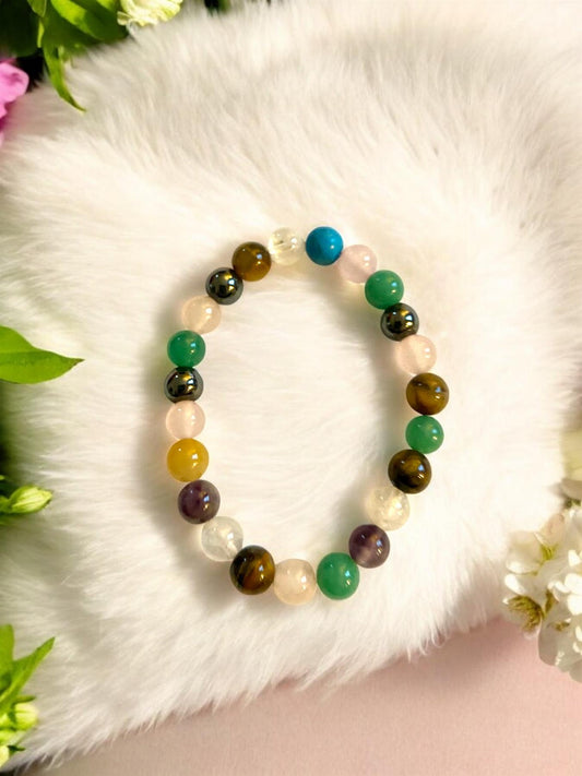 Natural Healing Mixed Gemstone Power Bracelet – Chakra Energy Bracelet, Healing Crystal Bead Bracelet, Adjustable Stretch Bracelet for Positive Energy & Balance