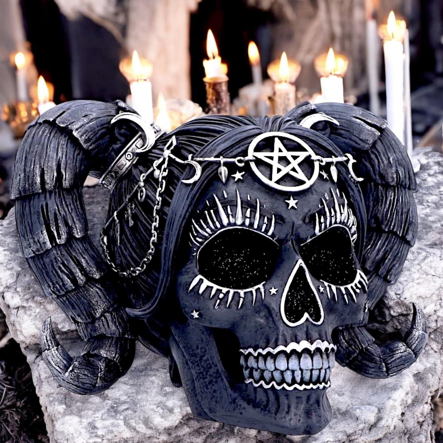 Gothic Baphomet Doll Skull Ornament Alchemy Fantasy Figurine Wiccan Pentagram Statue