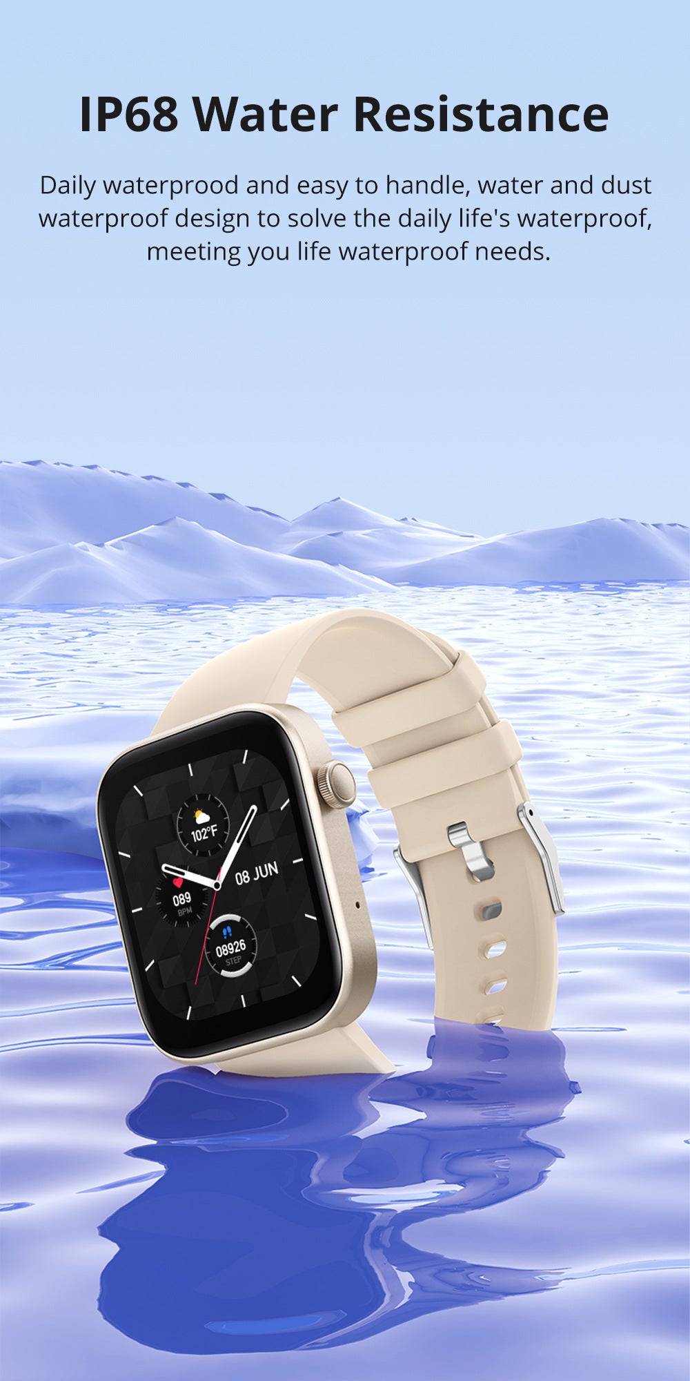 Sports Heart Rate Meter Step IP67 Waterproof Full Screen Smart Watch