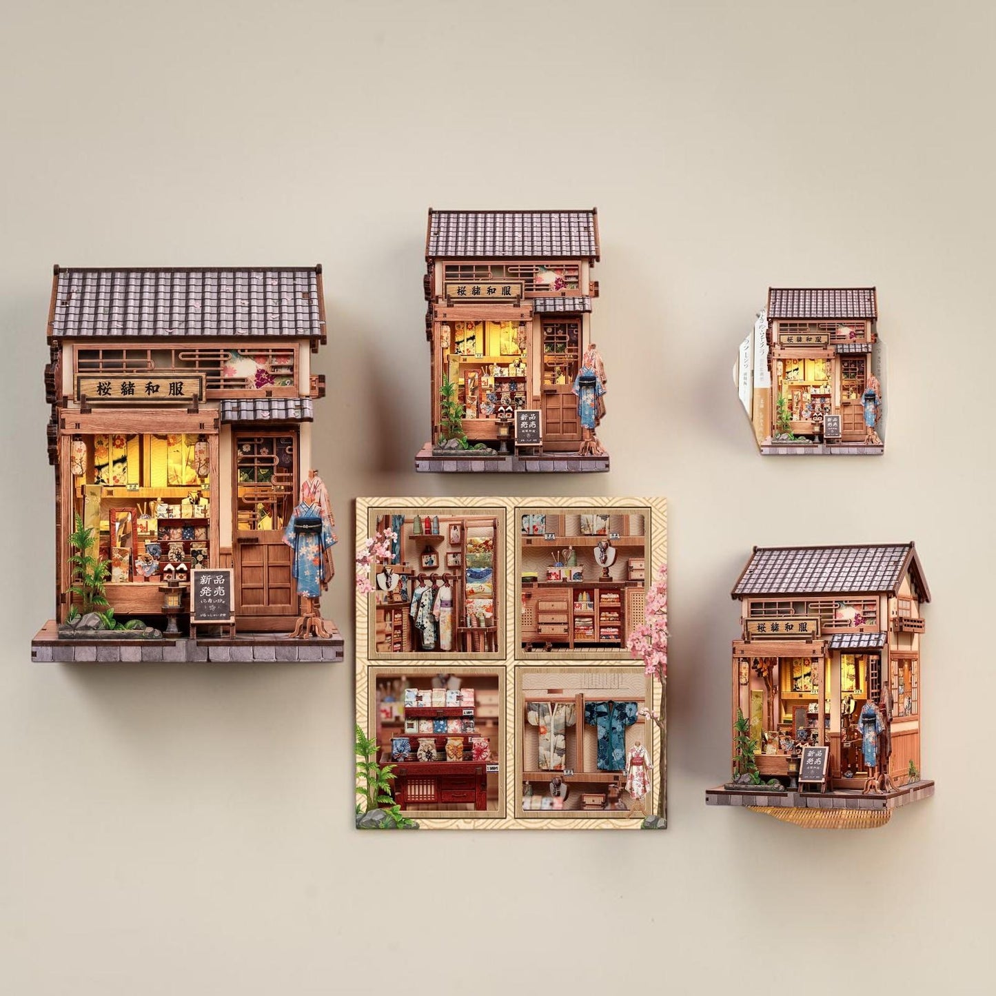 DIY Book Nook Japanese Kimono Shop Miniature House Craft Kit Sakura