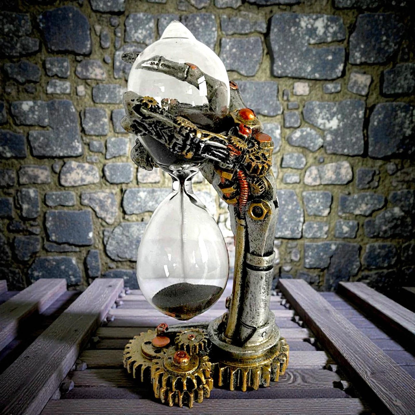 Mechanical Steampunk Hourglass Skeleton Sand Timer Industrial Gothic Ornament