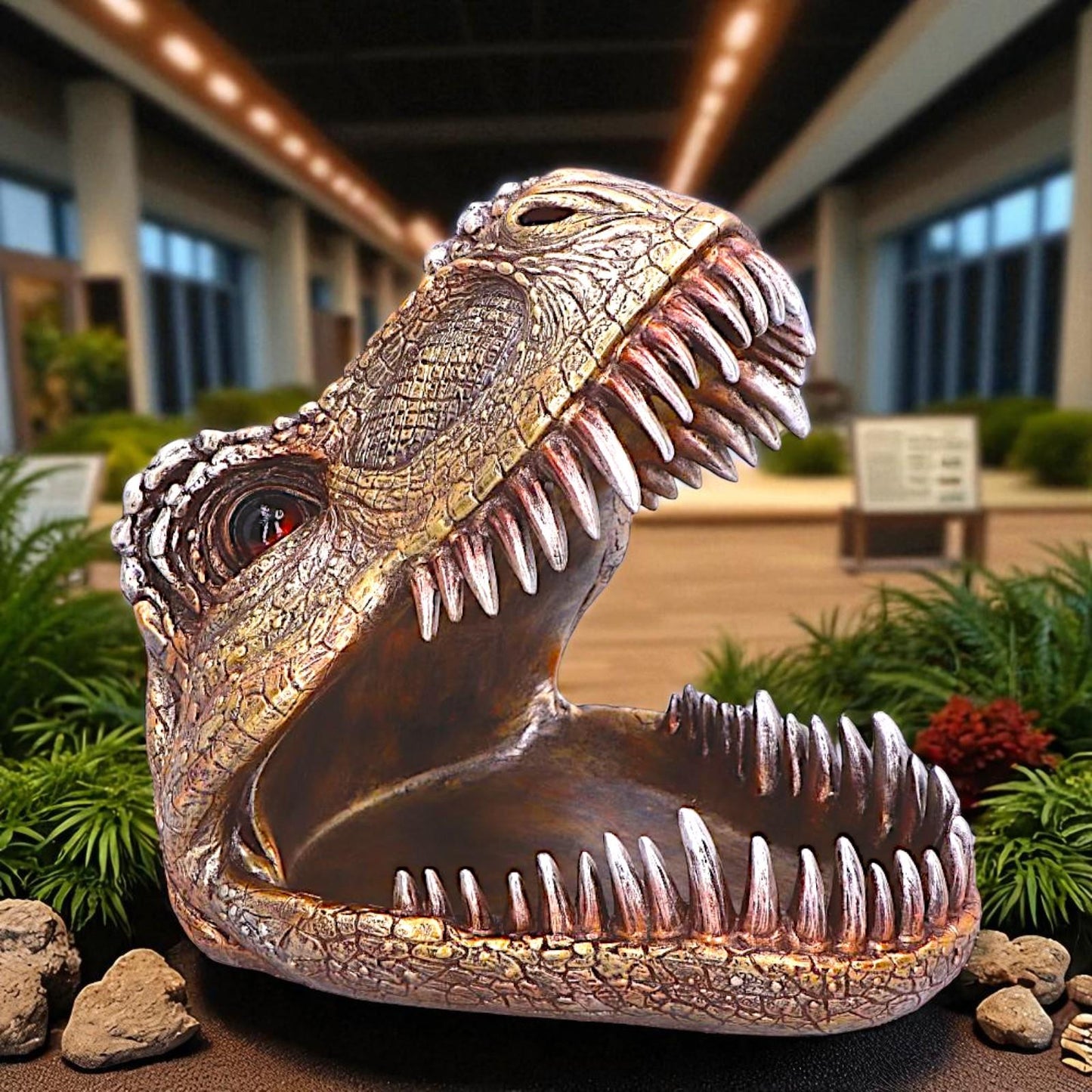 T-Rex Skull Trinket Dish Metallic Dinosaur Head Bowl Jurassic Fossil Decor Gift