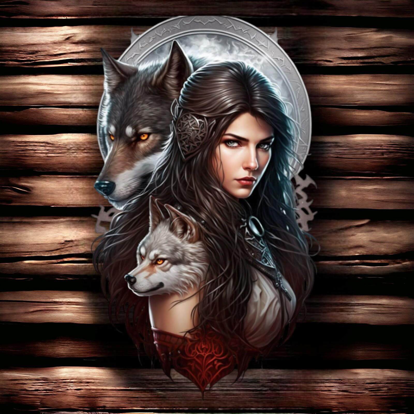 Majestic Wolf and Warrior Woman Metal Wall Sign - Intricate Fantasy Art Decor - 48x29cm - Powerful and Mystical Home Accent-Osiris Craftworks