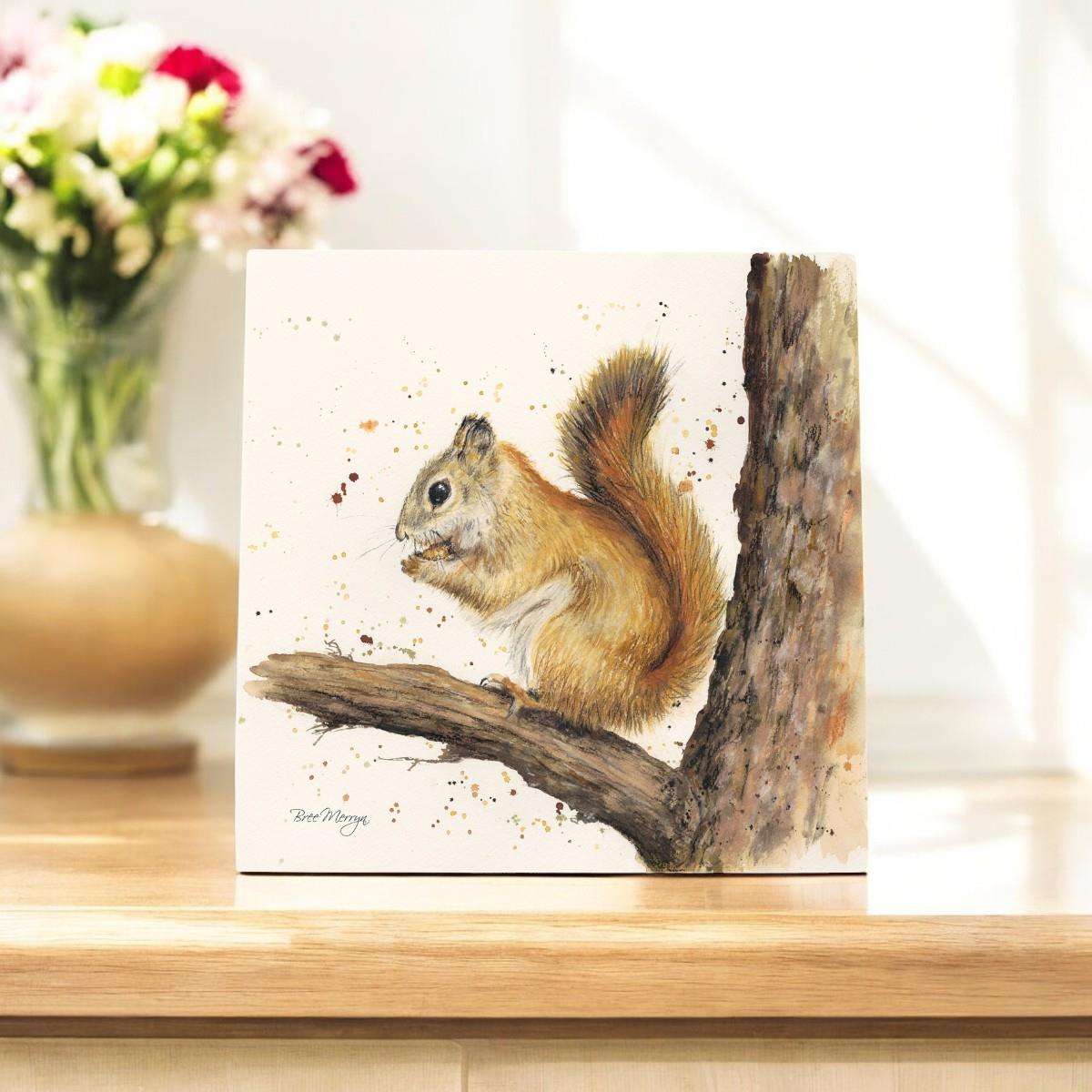 Stiles Red Squirrel Ceramic Art Tile by Bree Merryn - 20x20cm | Ready to Hang"