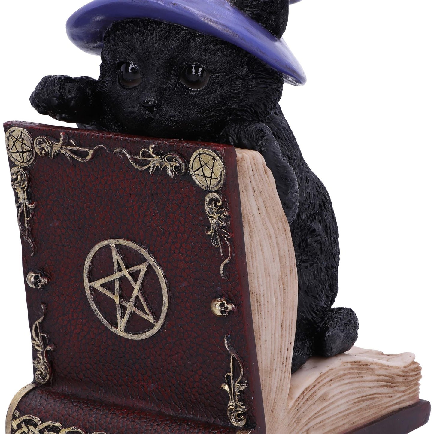 Mystical Witch Cat Bookend Figurine Gothic Spell Book Pagan Fantasy Ornament Decor