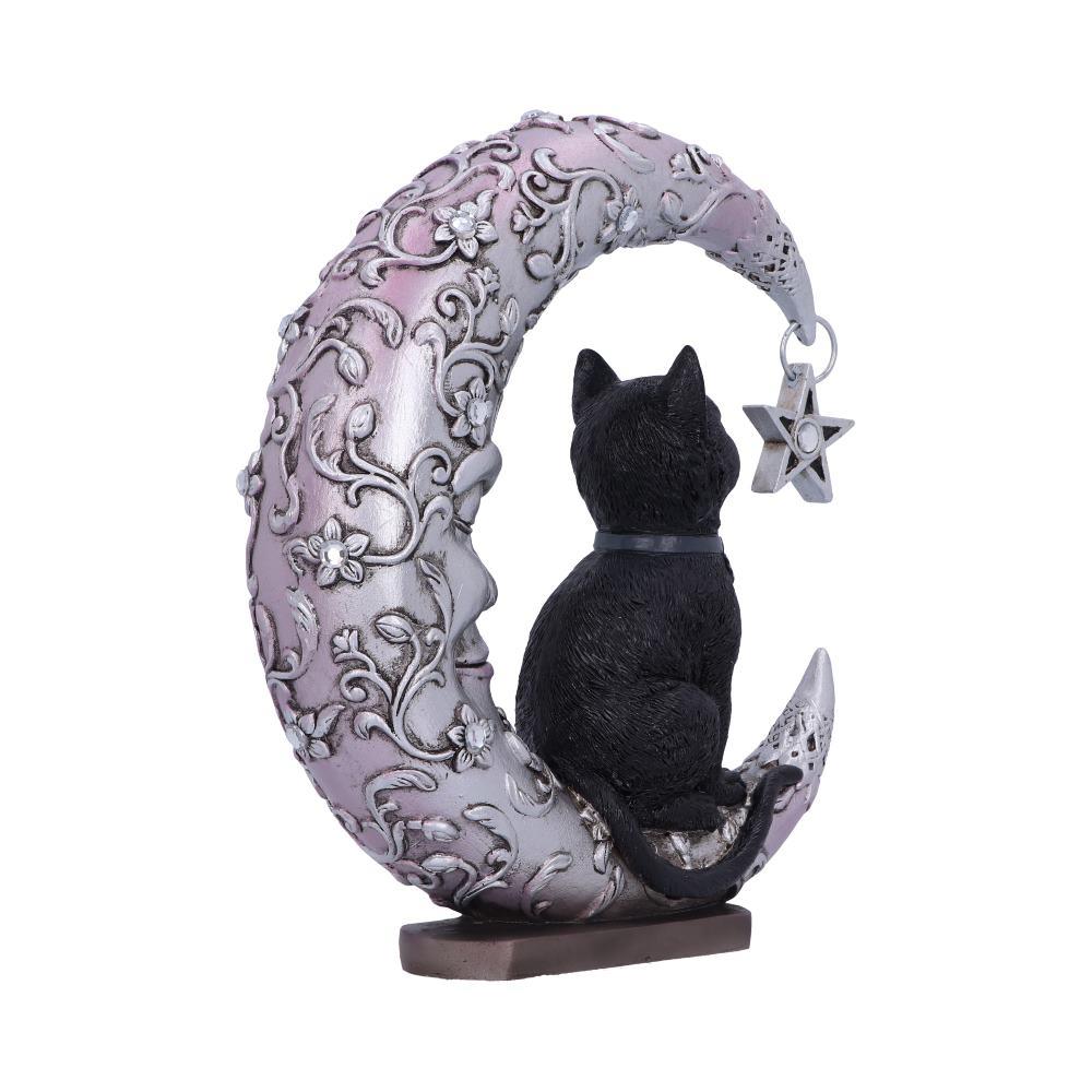 Celestial Moon and Cat Statue Enchanted Lunar Feline Ornament Witchy Decor