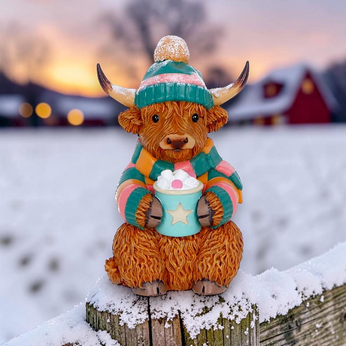 Highland Cow Statue Figurine Ornament Christmas Winter Scottish Cow Gift