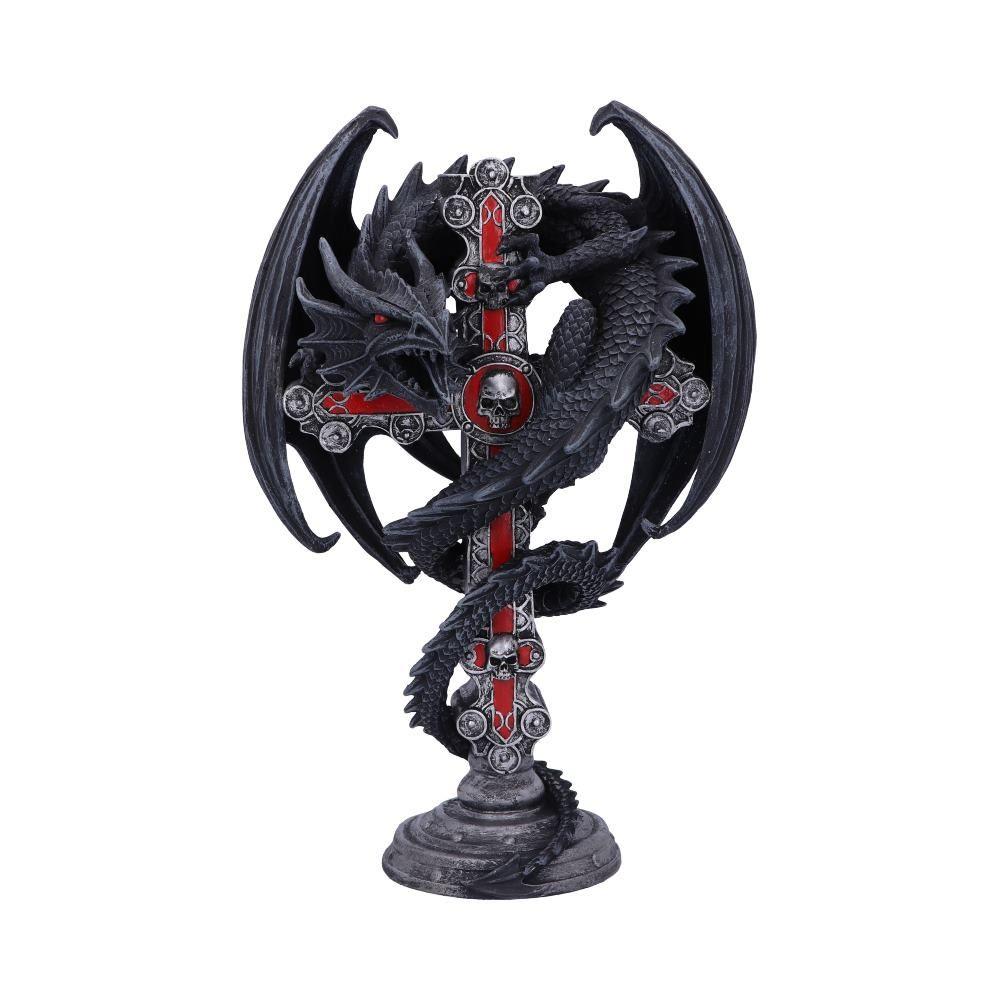 Anne Stokes Gothic Guardian Dragon Cross Candle Holder 26.5cm - Gothic Decor