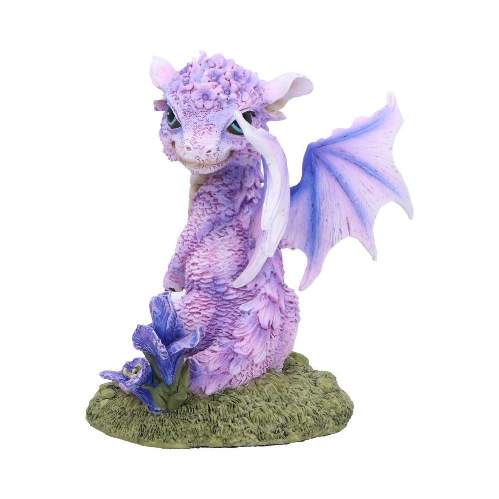 Cute Lavender Dragon Figurine – Mythical Fantasy Resin Statue with Floral Base 12cm