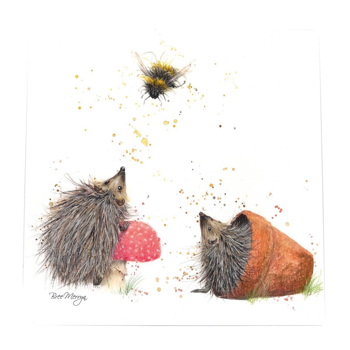 Brillo Barb & Bumble Ceramic Art Tile by Bree Merryn - 20x20 cm | Ready to Hang | Beautiful Hedgehog and Bee Design