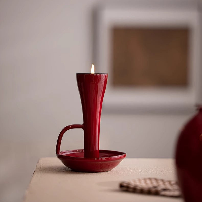 Vintage Zhu Zhumeng Red Ceramic Vintage Candlestick