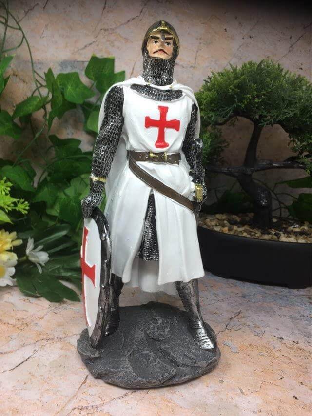 Templar Knight Standing with Sword & Shield Statue Ornament Medieval Gift Sculpture 23 cm-Osiris Craftworks