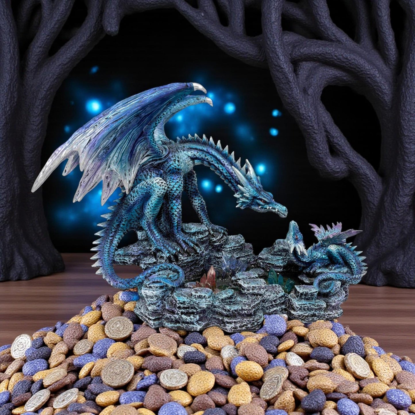 Gothic Dragon Figurine Blue Resin Sculpture Mythical Creature Fantasy Home Ornament