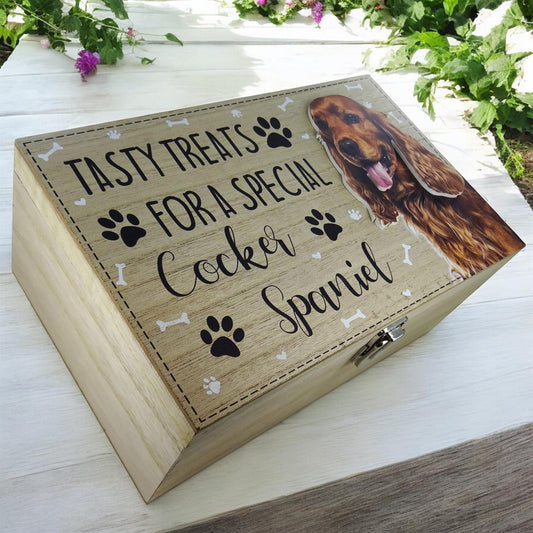 Wooden Cocker Spaniel Treat Box - Personalized Pet Treat Storage for Dog Lovers