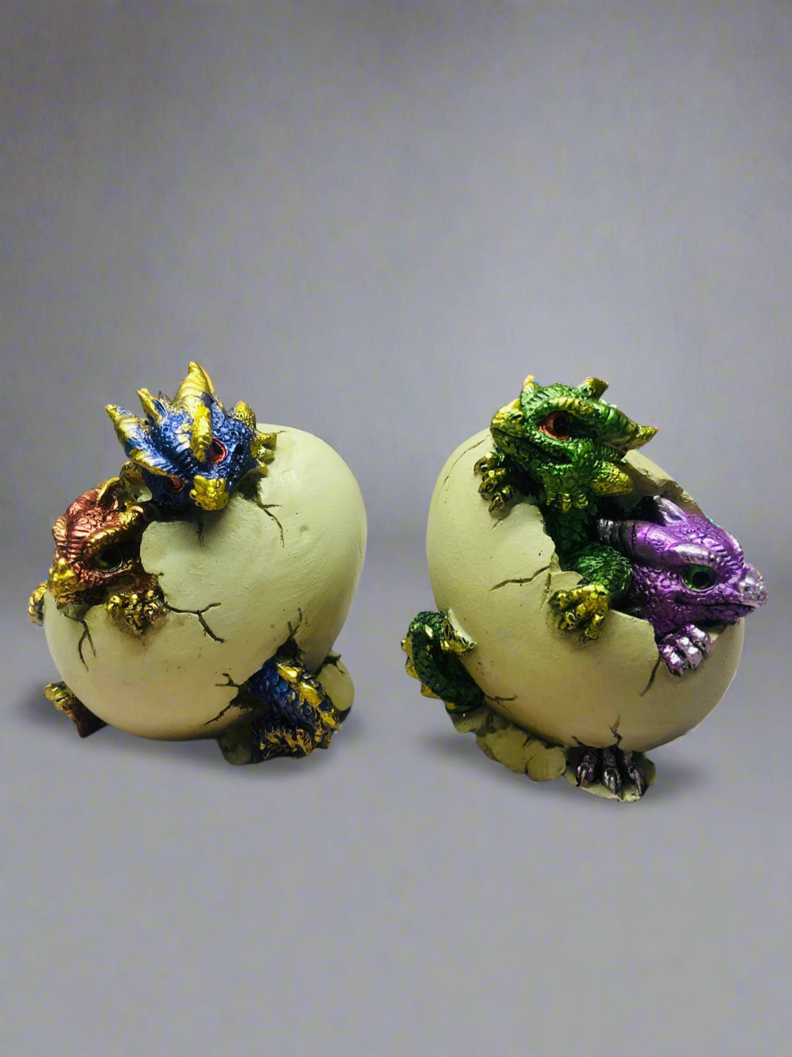 Pair of Dragon Eggs Hatchlings Figurines Fantasy Dragons Collection Hand Made from Quality Designer Resin