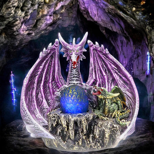 The Arrival Dragon Figurine 17.5cm Mystical Purple and Green Dragon with Blue Egg Hand-Painted