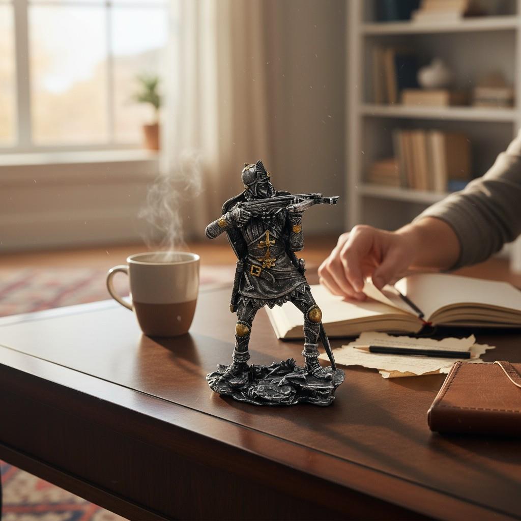 Gothic Medieval Crossbowman Figurine Knight with Crossbow Warrior Statue Historical Soldier Collectible Gift 20cm