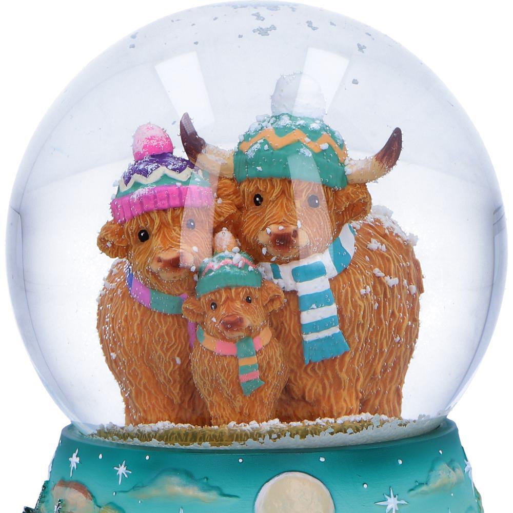 Highland Cow Snow Globe Christmas Winter Scottish Cattle Family Ornament