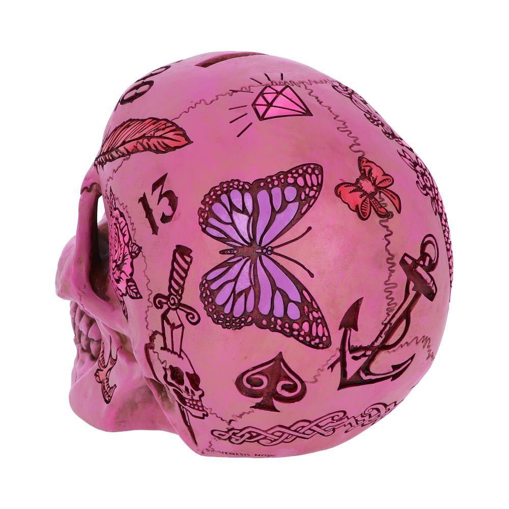 Pink Gothic Tattoo Skull Money Box | Resin Skull Coin Bank | Tattoo Fund Gift Box