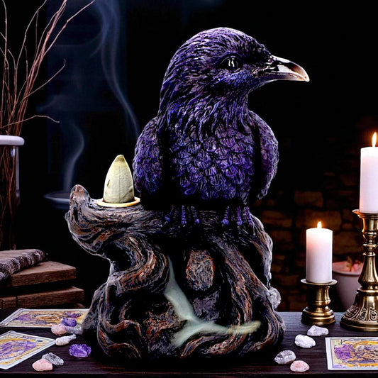 Gothic Raven Incense Burner Mystical Backflow Cone Holder Dark Halloween Art
