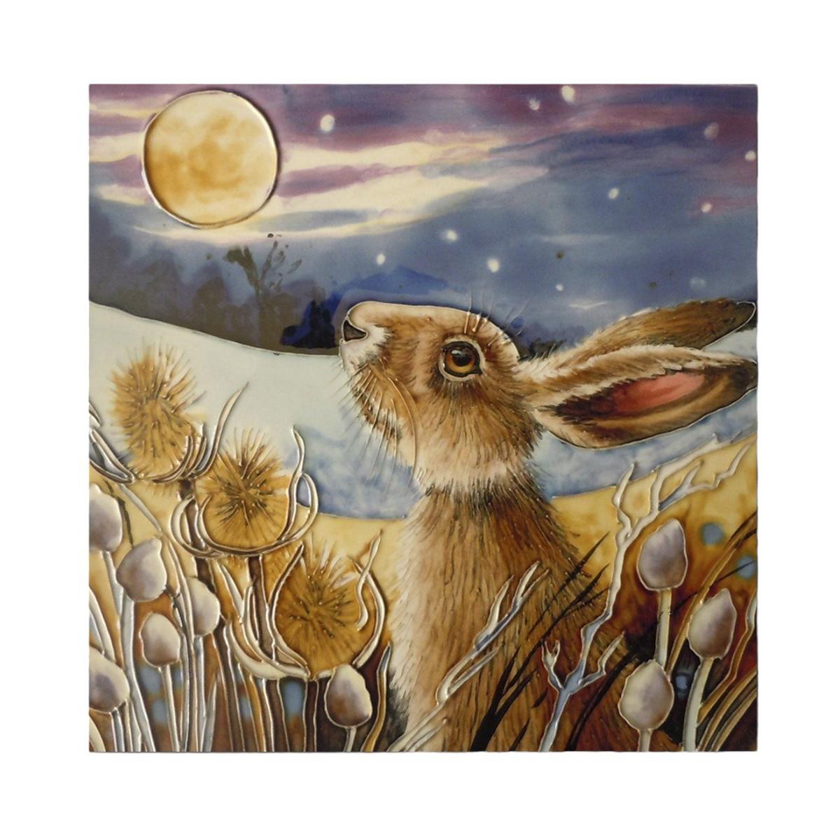 Moongazing Hare by Judith Yates Decorative Ceramic Picture Tile 8x8 Home Decor Wall Plaque Gift-Osiris Craftworks