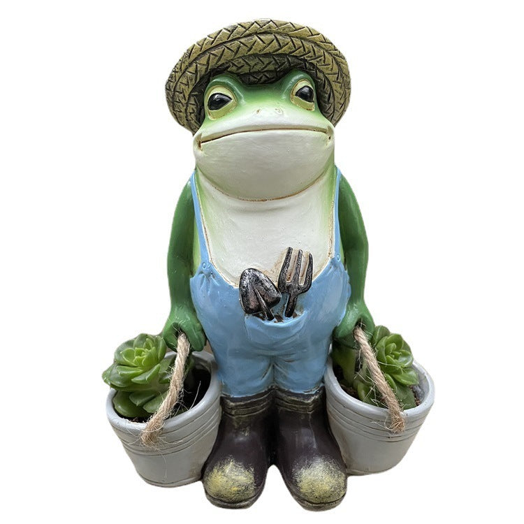 Frog Carrying Barrel Garden Resin Flowerpot