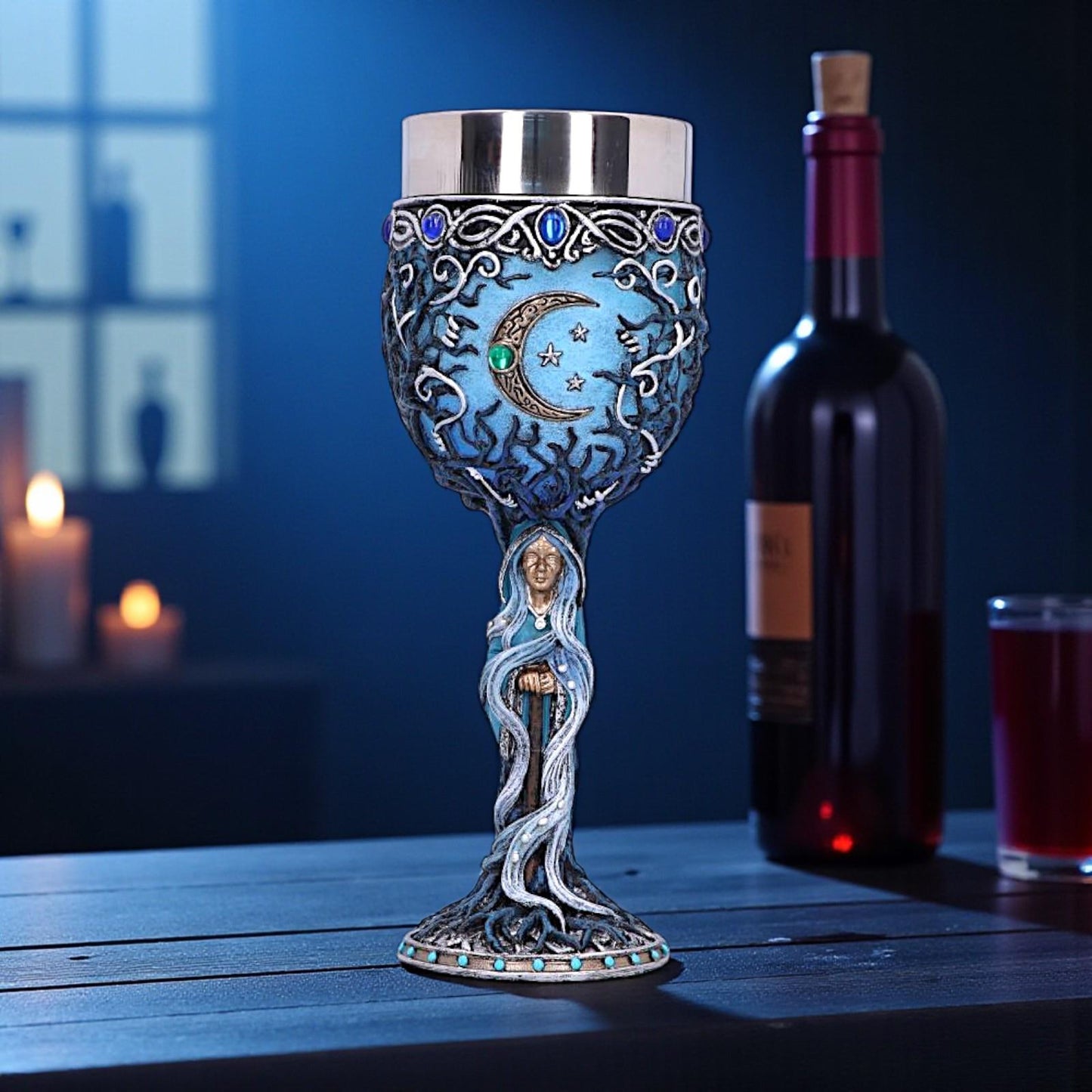 Wiccan Triple Moon Crone Chalice Goddess Goblet Pagan Ritual Alter Art Decor