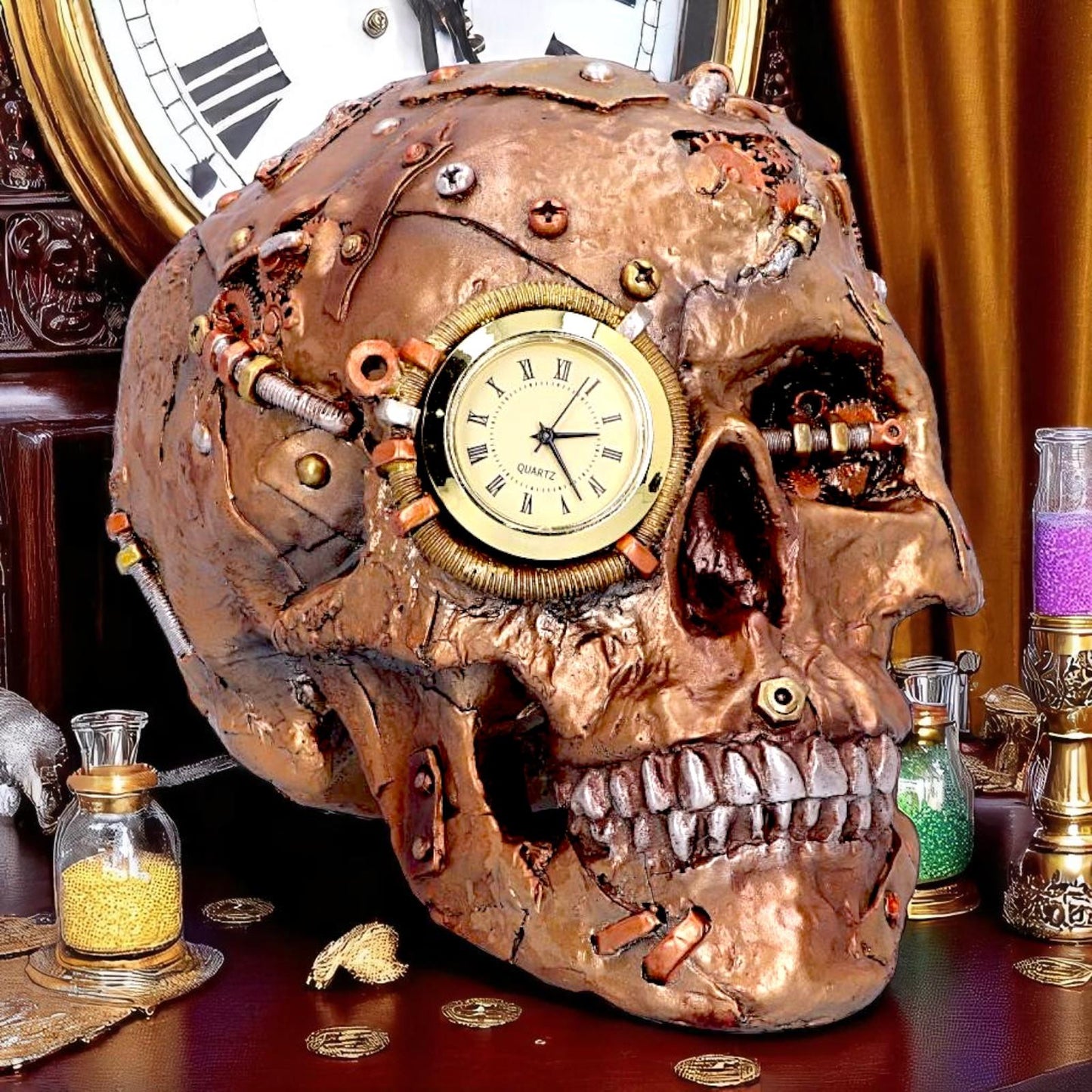 Gothic Steampunk Clockwork Skull Skeleton Figurine Gear Mechanical Cog Art Decor