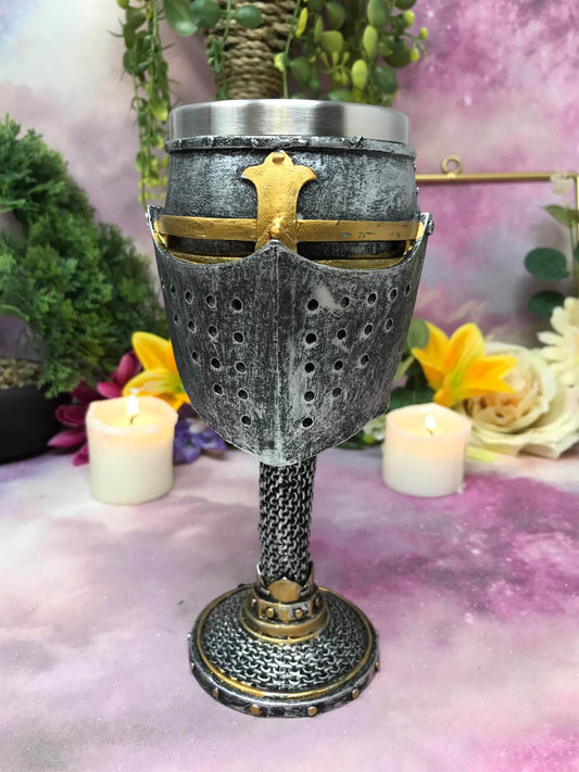 Knight Helmet Goblet Templar Chalice Crusader Gothic Decor Medieval Style Ornament