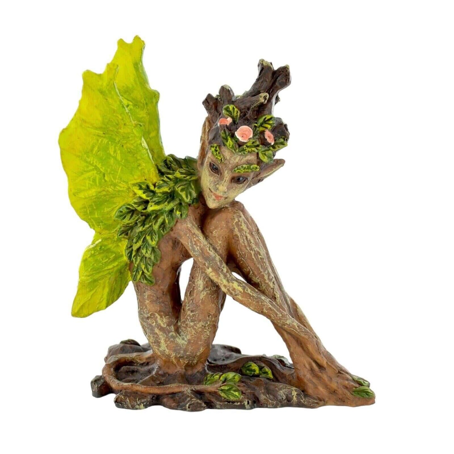 Forest Sprite Ornament with Green Wings Figurine Fairy Mystical Statue Pixie-Osiris Craftworks