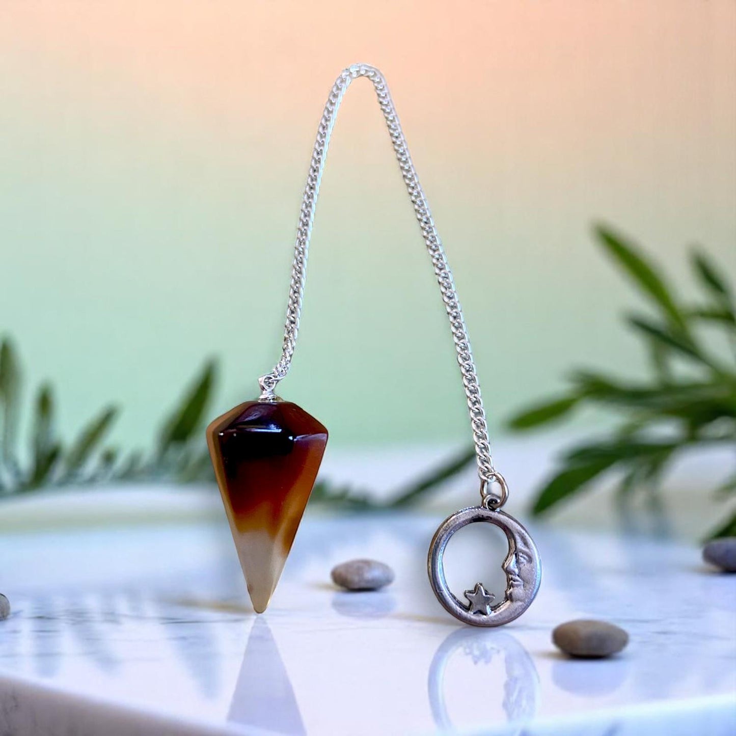 Carnelian Crystal Pendulum Moon Charm Dowser Reiki Chakra & Spiritual Work