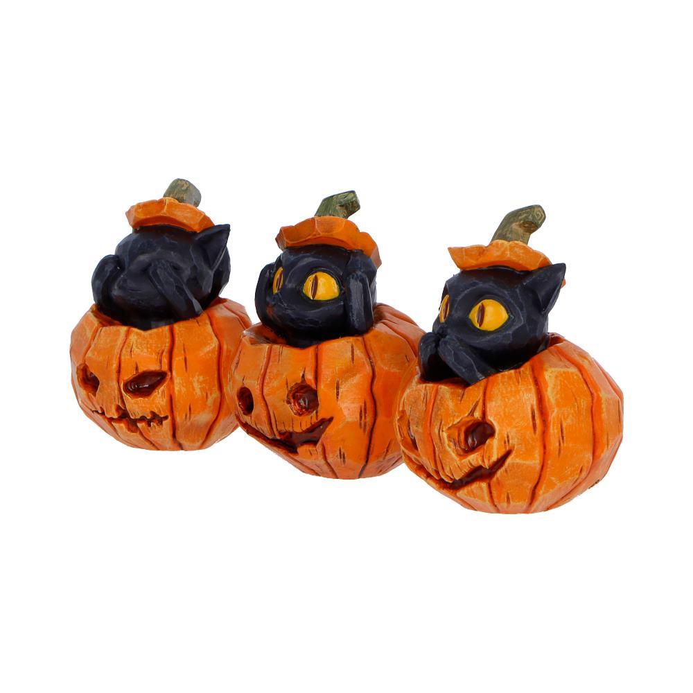 Black Cat Pumpkin Ornaments Set 3 See Hear Speak No Evil Gothic Halloween Figures