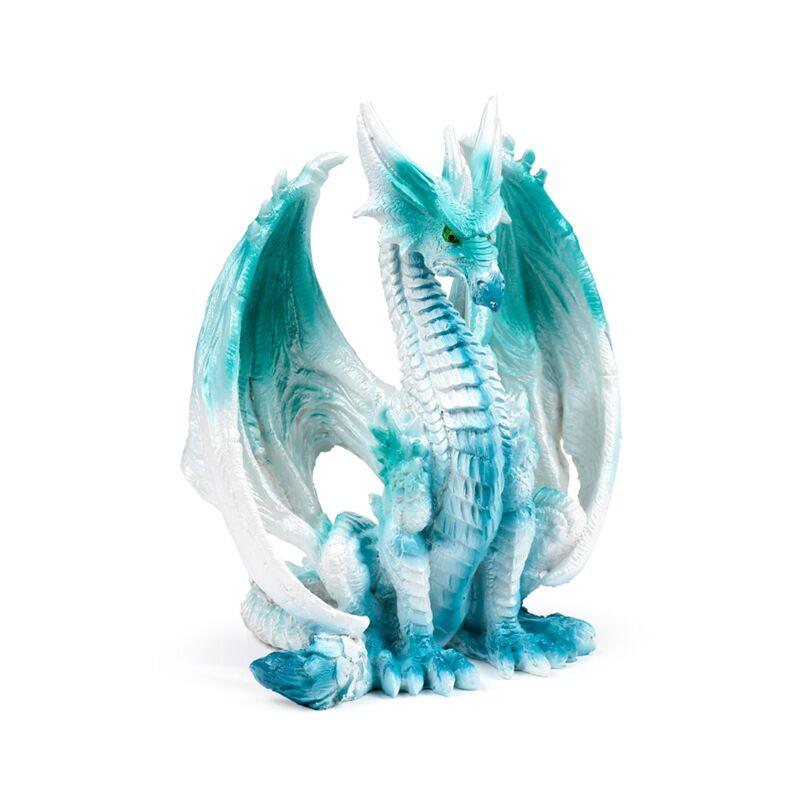 Ice Dragon Figurine 17cm | Frost Fantasy Resin Statue | Blue White Dragon Home Decor Gift