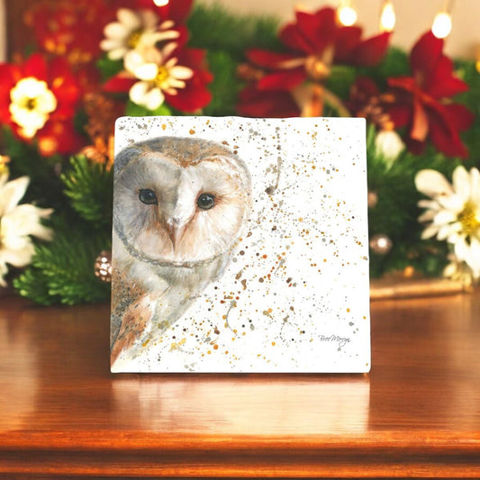 OLIVE OWL Ceramic Art Tile by Bree Merryn 20x20cm - Ready to Hang Wall Art with Gift Box