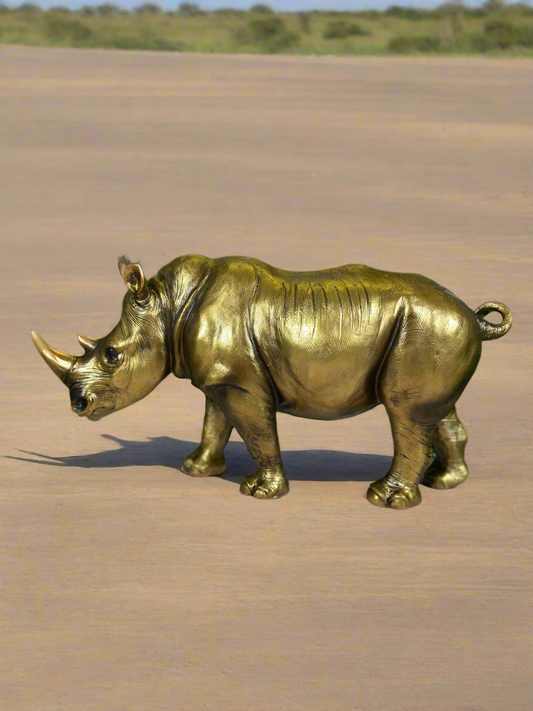 Captivating Resin Rhino Sculpture with a Stunning Gold Effect Ideal Home Decor